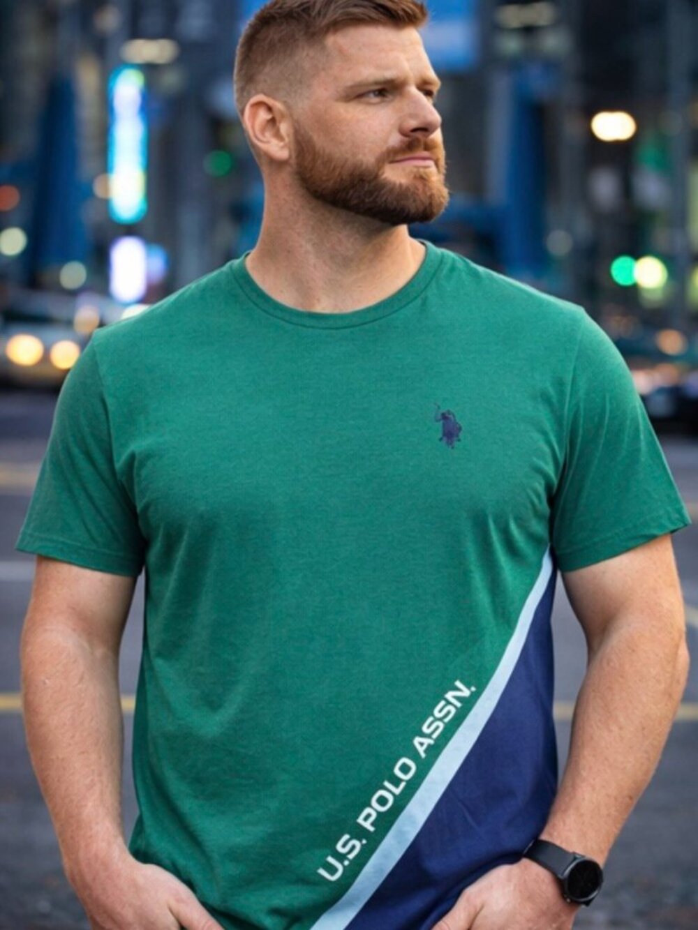 U.S. Polo Assn. Men’s T-Shirt XL Green Navy Colorblock Casual Tee New